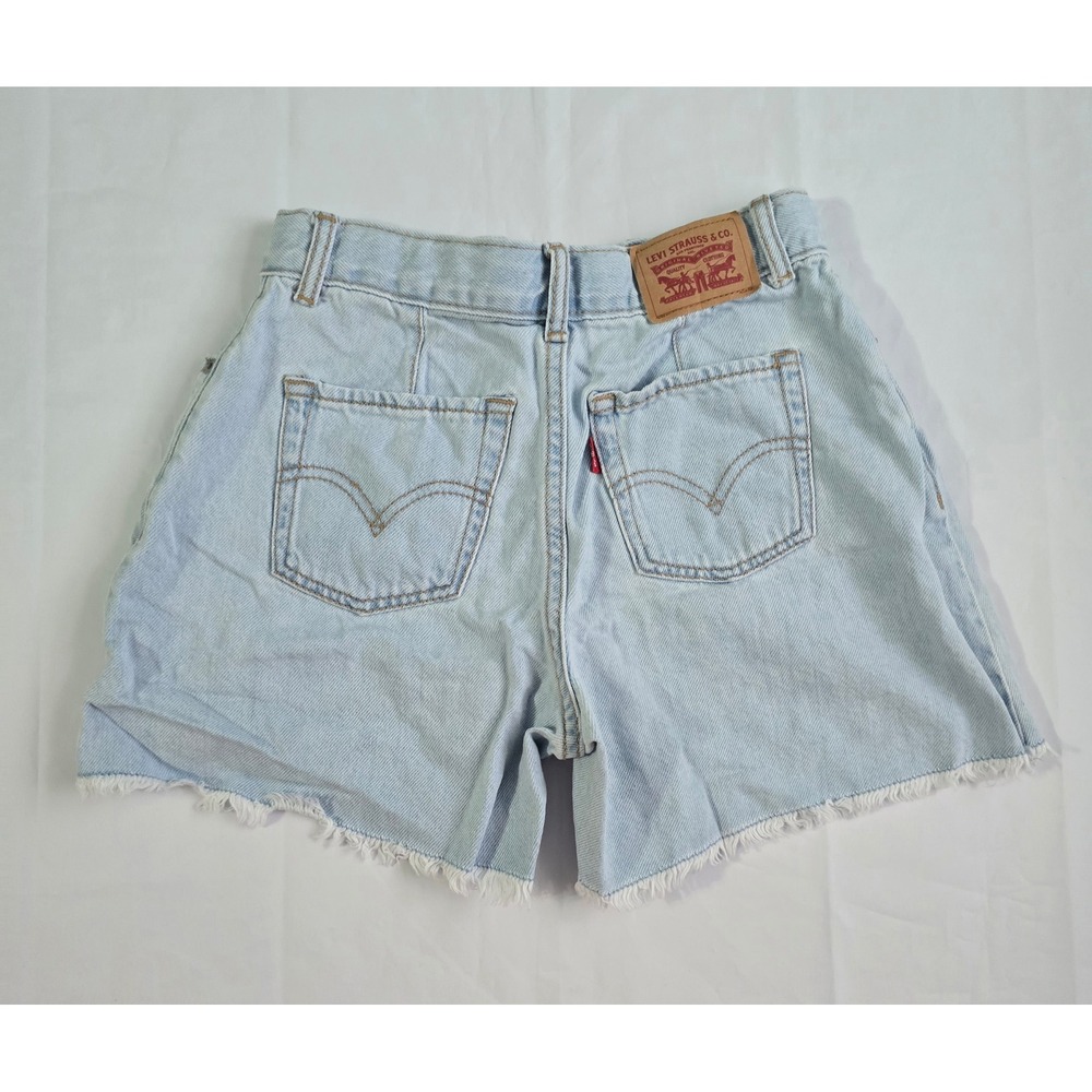 Levis Skirty Short Girls 10 Light Wash Denim Frayed Hem High Waist Shorts - Picture 7 of 14